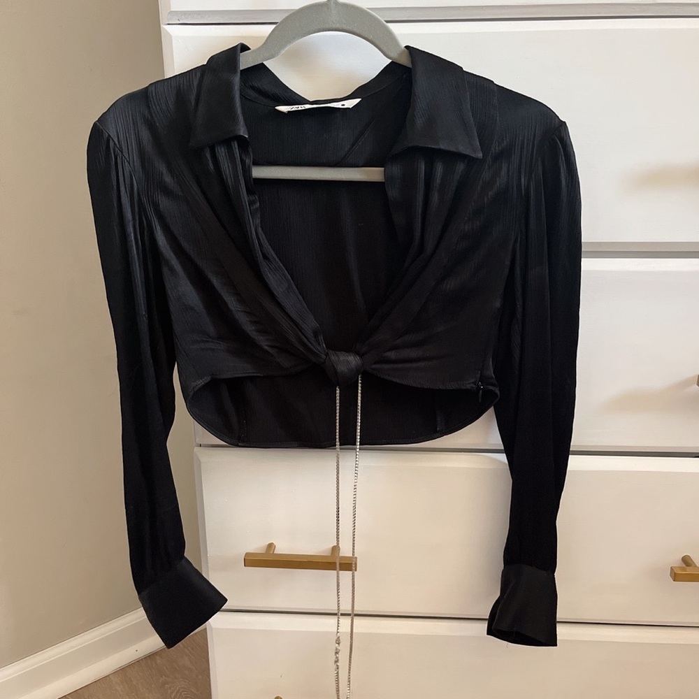Silky Black Tie Top